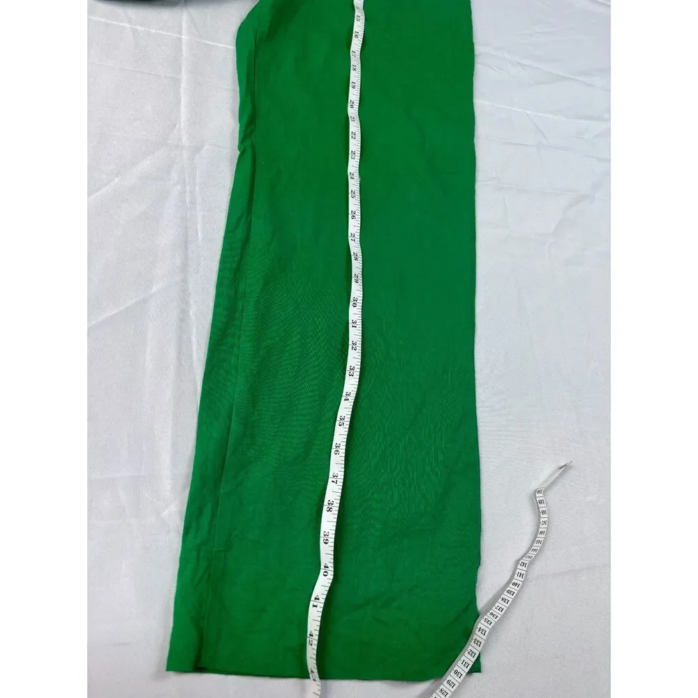 Zara Linen Blend Wide Leg Pants Womens L Green Pull On Elastic Waist